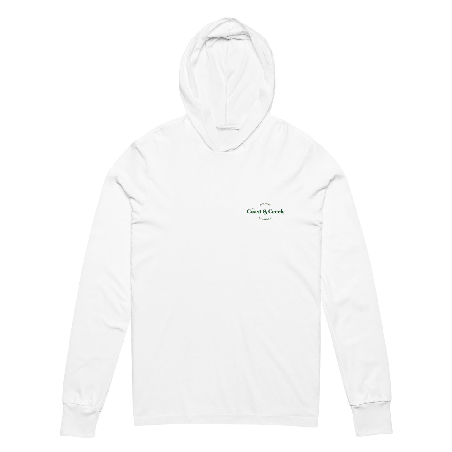 Unisex Adult White and Forest Logo Hooded long-sleeve tee